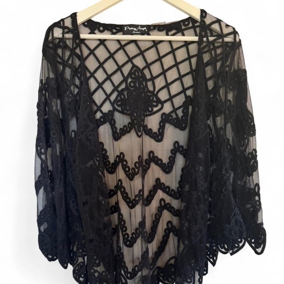 Pretty Angel Black Lace Silk blend button up cardigan . - Picture 4 of 7
